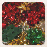 Christmas Bows Colorful Festive Holiday Square Paper Coaster