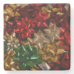Christmas Bows Colorful Festive Holiday Stone Coaster