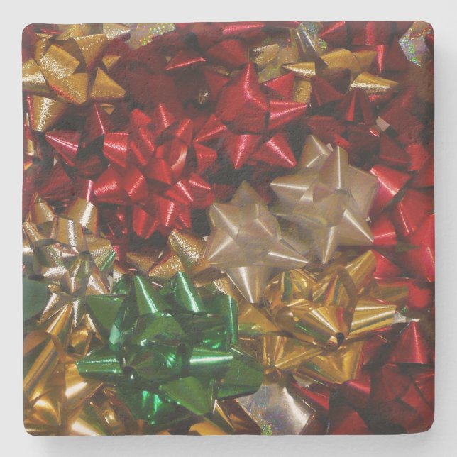 Christmas Bows Colorful Festive Holiday Stone Coaster (Front)