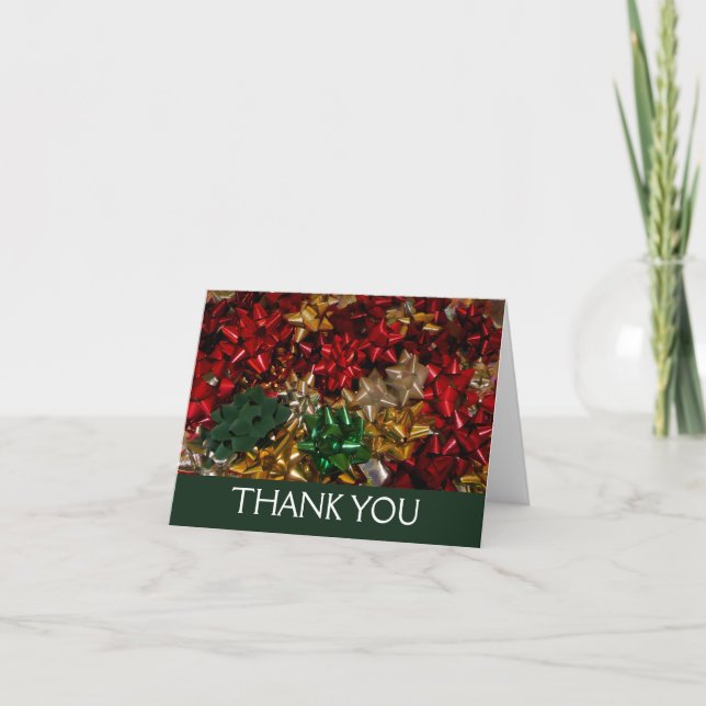 Christmas Bows Colorful Festive Holiday Thank You Card (Front)