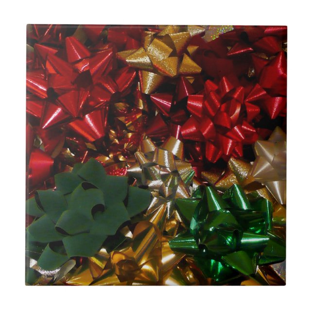 Christmas Bows Colorful Festive Holiday Tile (Front)