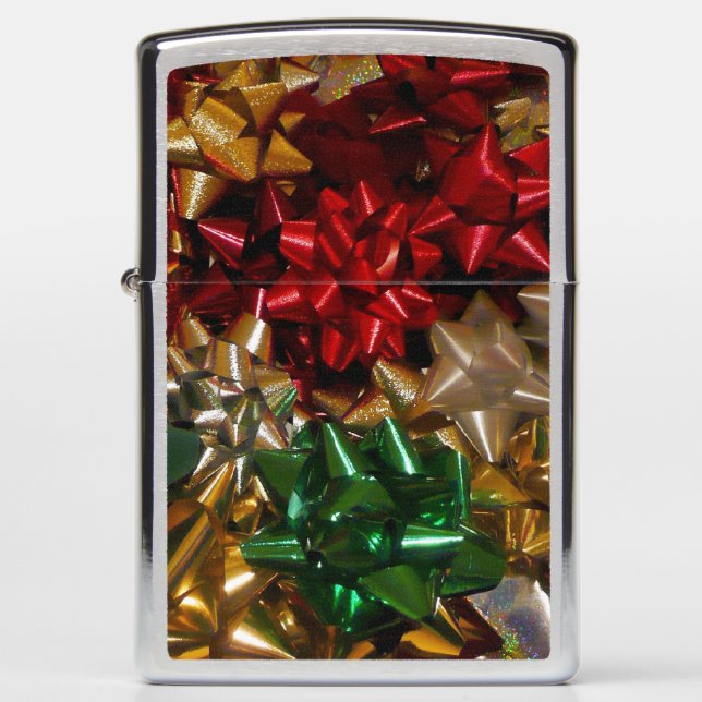Christmas Bows Colorful Festive Holiday Zippo Lighter (Front)