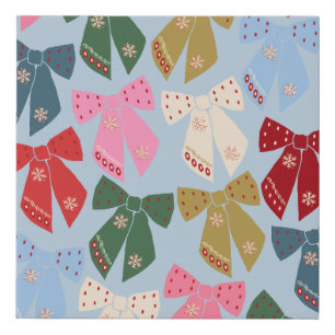 Christmas Bows Coquette Blue Faux Canvas Print