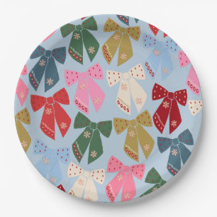 Christmas Bows Coquette Blue Paper Plates