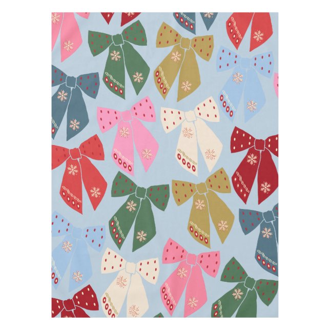 Christmas Bows Coquette Blue Tablecloth (Front)
