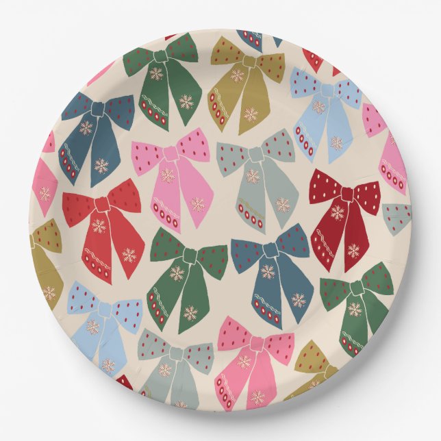 Christmas Bows Coquette Paper Plates (Front)
