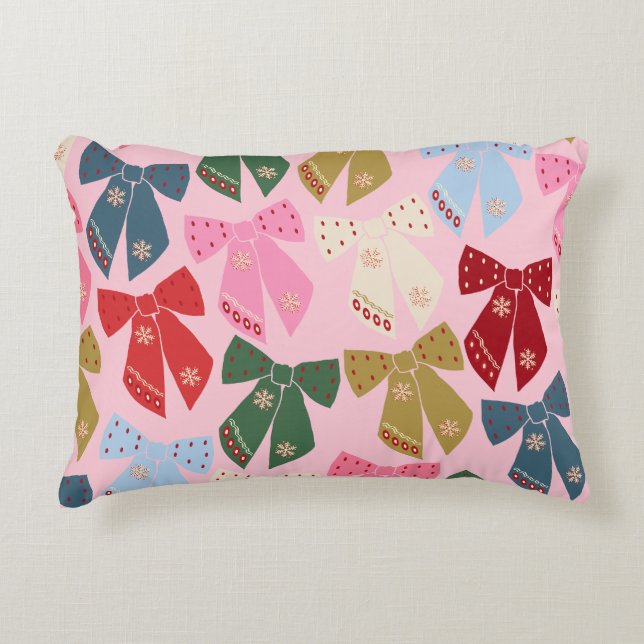 Christmas Bows Coquette Pink Accent Pillow (Front)
