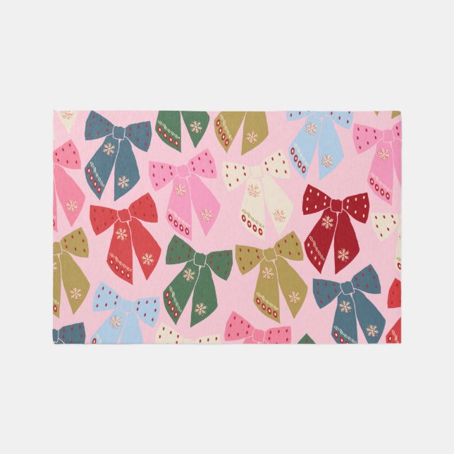 Christmas Bows Coquette Pink Rug (Front)