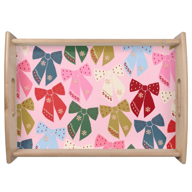 Christmas Bows Coquette Pink Serving Tray (Front)