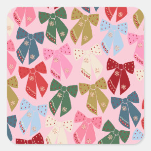 Christmas Bows Coquette Pink Square Sticker