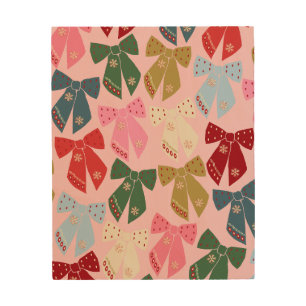 Christmas Bows Coquette Pink Wood Wall Art