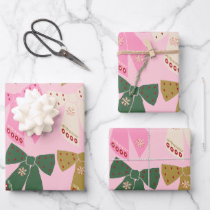 Christmas Bows Coquette Pink Wrapping Paper Sheets