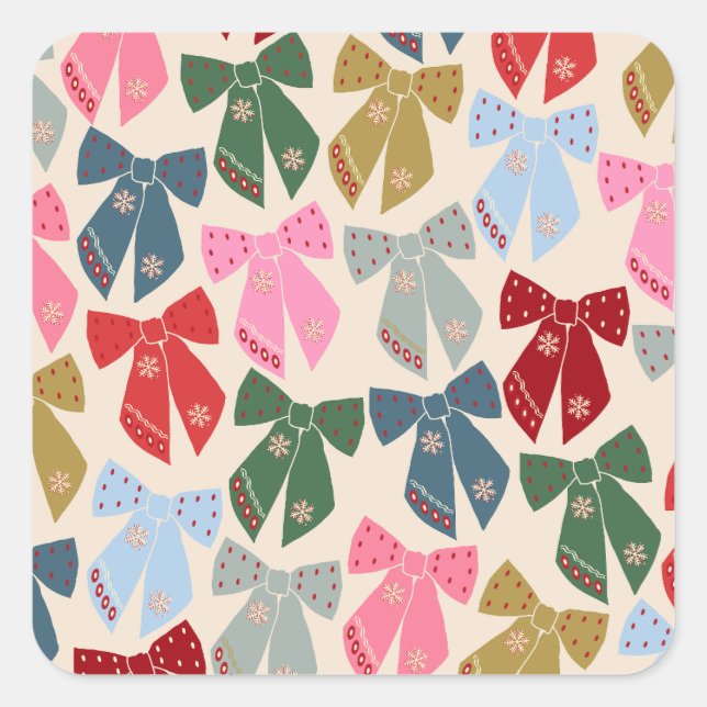 Christmas Bows Coquette Square Sticker (Front)