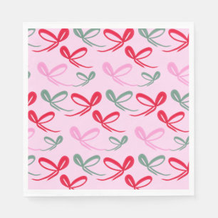 Christmas bows green pink whimiscal hand drawn napkins