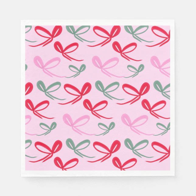 Christmas bows green pink whimiscal hand drawn napkins (Front)