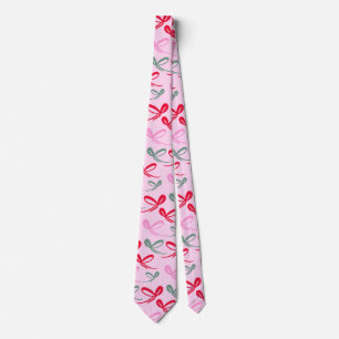 Christmas bows green pink whimiscal hand drawn neck tie