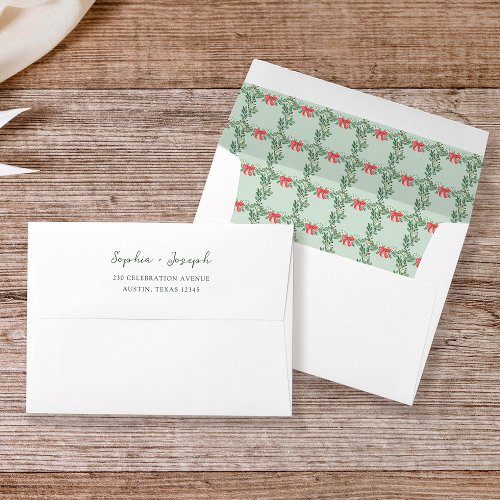 Christmas Bows  Green Whimsical Holiday Wedding Envelope