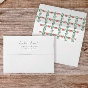 Christmas Bows Whimsical Holiday Wedding Envelope