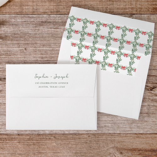 Christmas Bows  Whimsical Holiday Wedding Envelope