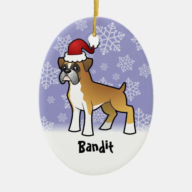 Christmas Boxer (add your pets name) Ceramic Ornament (Front)