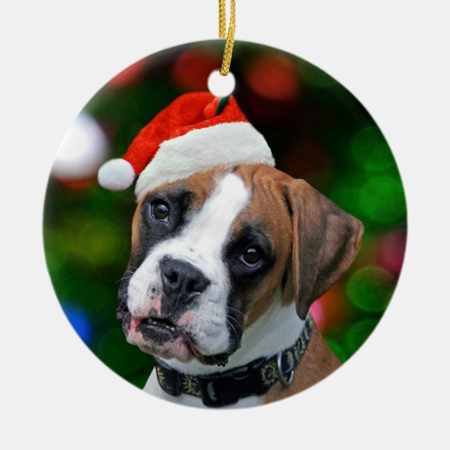Christmas Boxer Ceramic Ornament (Front)