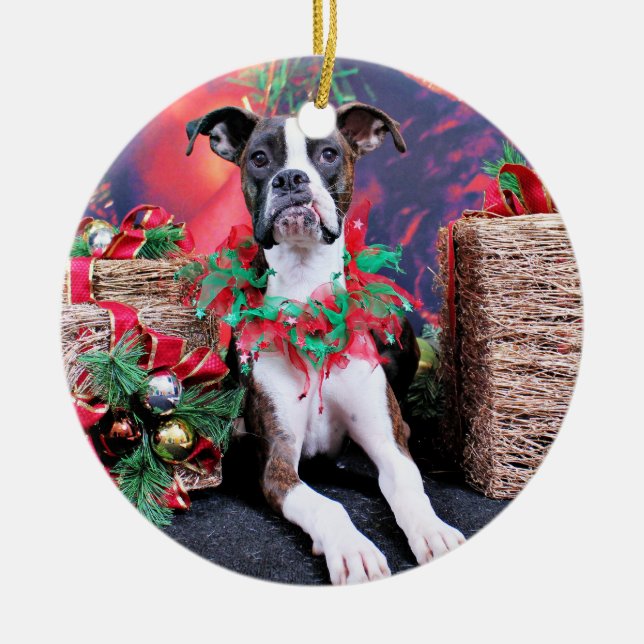 Christmas - Boxer - Chinno Ceramic Ornament (Front)
