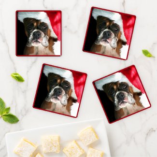 Christmas boxer dog coaster set