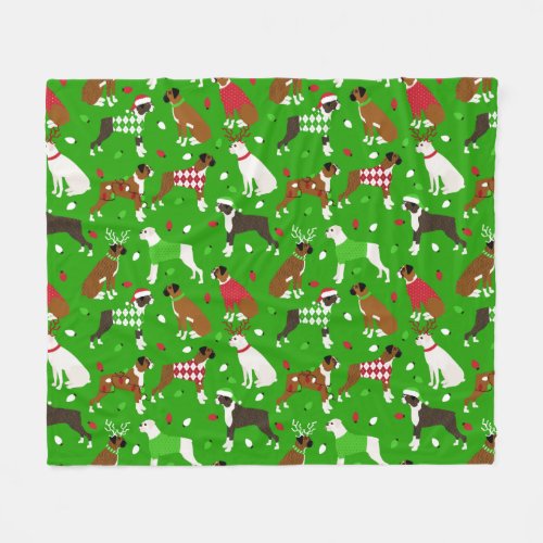 Christmas Boxer Dog Fleece Blanket