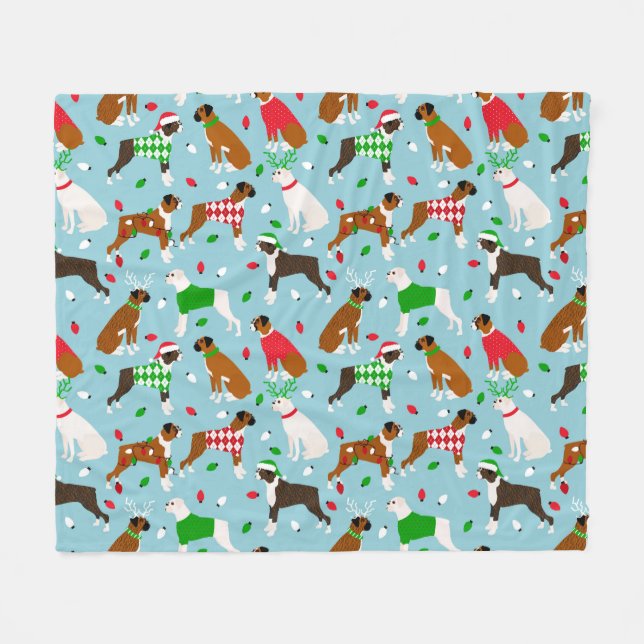 Christmas Boxer Dog Fleece Blanket (Front (Horizontal))