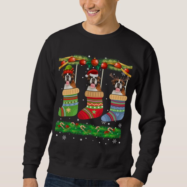 Christmas Boxer Dog Puppy Lover Xmas Socks Sweatshirt (Front)