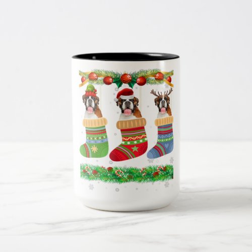 Christmas Boxer Dog Puppy Lover Xmas Socks Two_Tone Coffee Mug