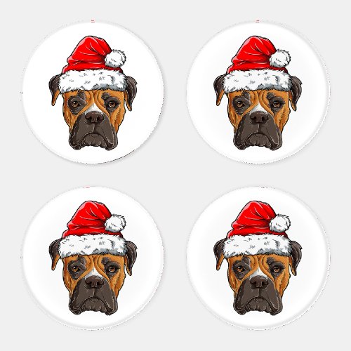 Christmas Boxer Dog Santa Hat Xmas Gift Coaster Set