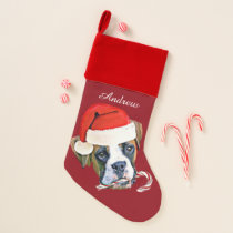 Christmas Boxer dog velvet lined stocking
