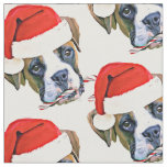 Christmas Boxer dog  white pattern Fabric