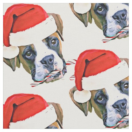 Christmas Boxer dog  white pattern Fabric