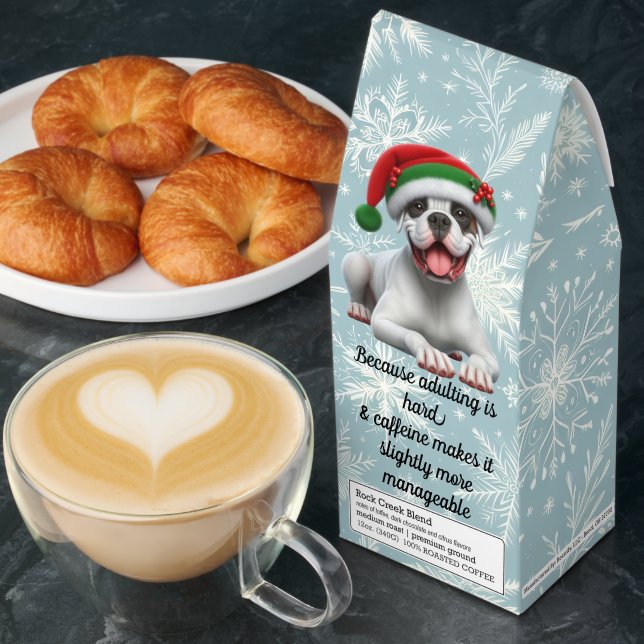Christmas Boxer Dog with a Mix of Caffeine Roasted Coffee (Breakfast)