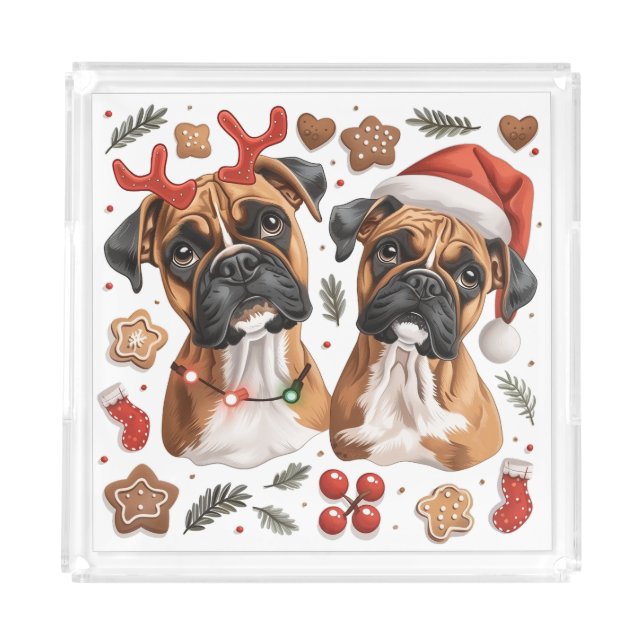 Christmas Boxer Dogs Acrylic Tray (Front)