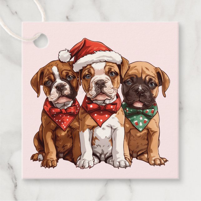 Christmas Boxer Dogs Favor Tags (Front)