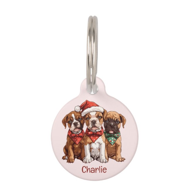 Christmas Boxer Dogs Pet ID Tag (Front)