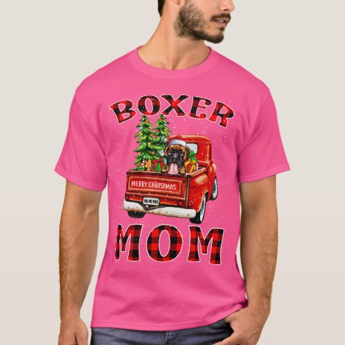 Christmas Boxer Mom Santa Hat Truck Tree Plaid Chr T_Shirt