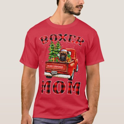 Christmas Boxer Mom Santa Hat Truck Tree Plaid Chr T_Shirt