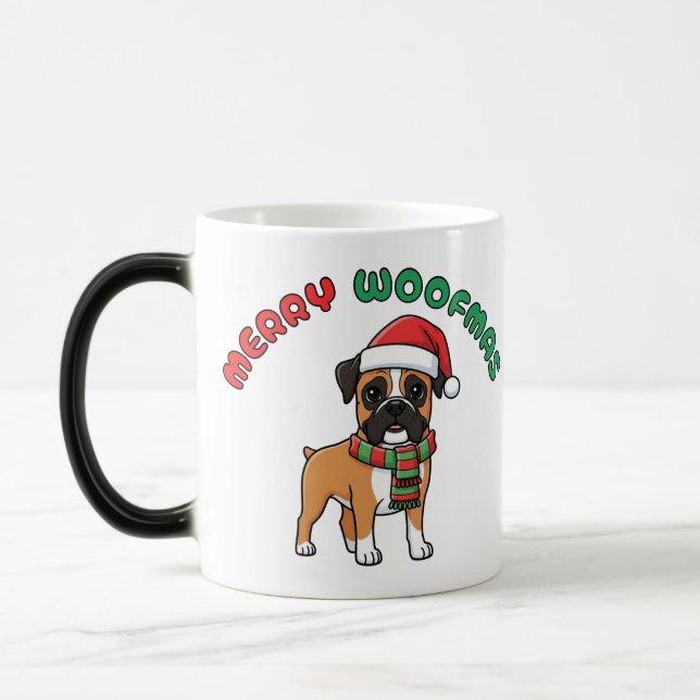 Christmas Boxer Mug: Merry Woofmas Color Morph Mug (Left)