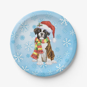 Boxer Dog Appetizer Tidbit Christmas Paid Melamine Plates 6" set of 4 Dog Lover 