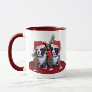 Christmas boxer puppies mug