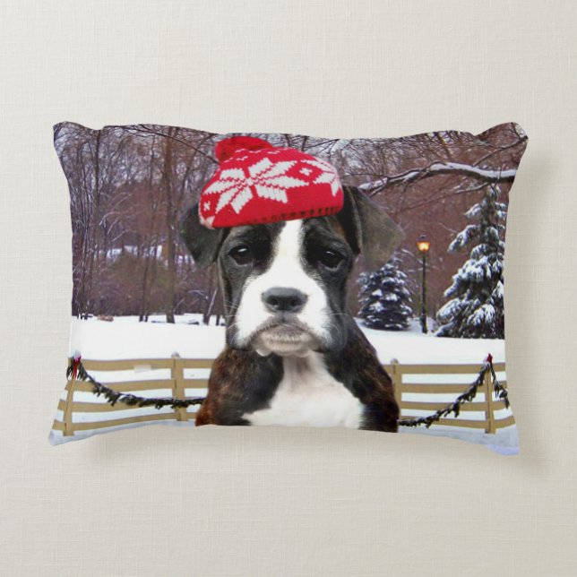 Christmas Boxer puppy Accent Pillow (Back)
