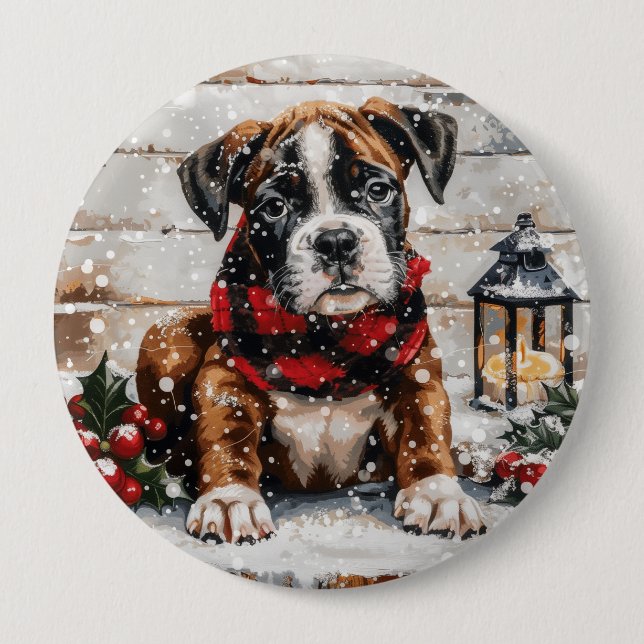 Christmas Boxer Puppy Button (Front)