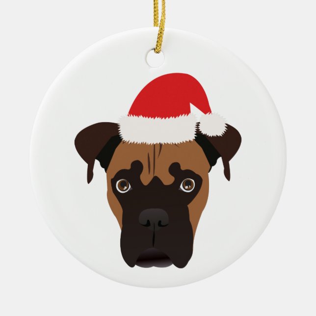 Christmas Boxer Puppy Ceramic Ornament (Front)