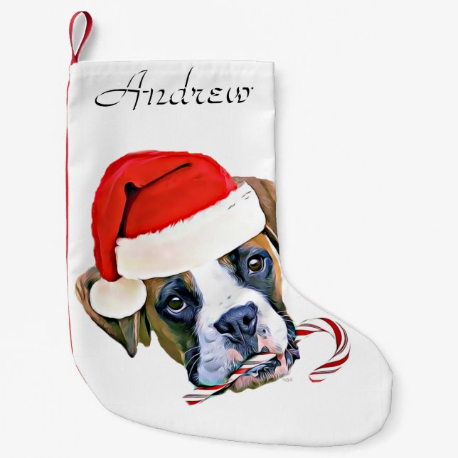 Christmas Boxer puppy dog personalized stocking (Front)