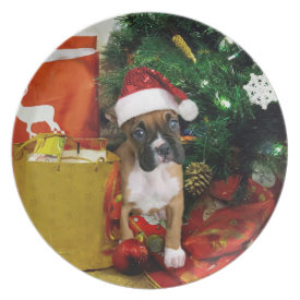 Christmas boxer puppy melamine plate