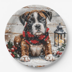 Christmas Boxer Puppy Paper Plates